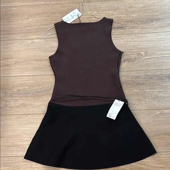 ZARA Brown and Black KNIT Sleeveless Dress with Belt - Picture 3 of 4